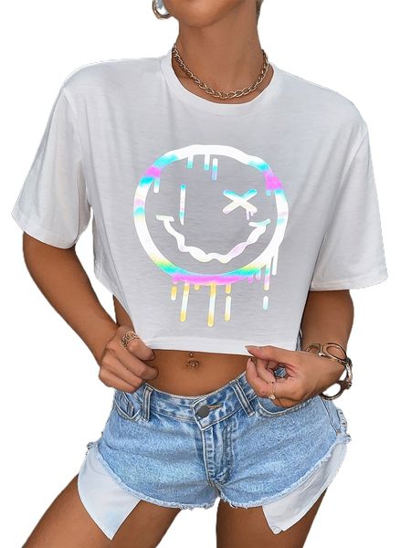 

reflective expression print crop tee q3cf#, White