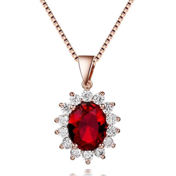 Magchets Ruby Gemstone Pendnat Colar para mulheres Cadeia de ouro rosa Cristal vermelho Luxury Zircon Diamond Jewelry Jewelry