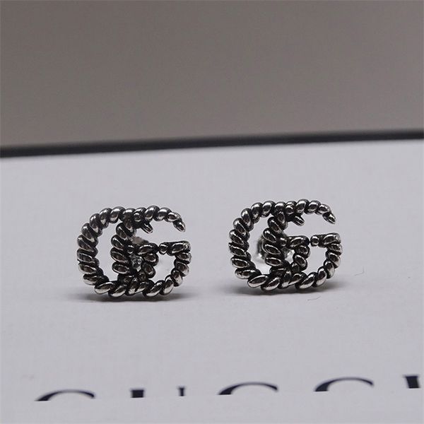 

shop jewelry discounts zhigujia 925 interlocking carved pattern silver earrings fashion temperament, Golden