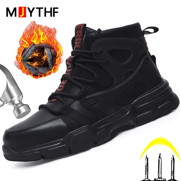 

winter boots steel toe shoes male puncture-proofÂ boots safety shoes men leather boots work shoes light indestructible, Red;white