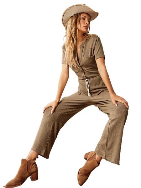 

luukse dual pocket tassel drawstring waist jumpsuit 68vo#, Black;white