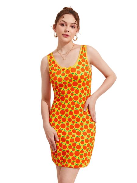 

x cherbear studio fruit print scoop neck tank dress t0iu#, Black;gray