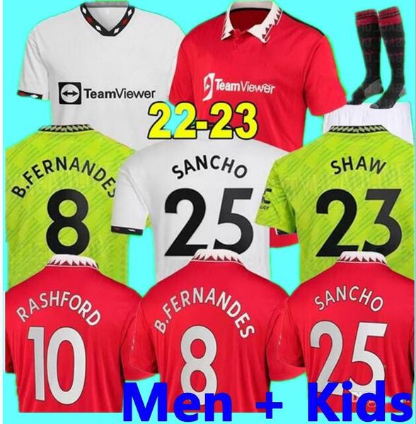 

22 23 manchester utd soccer jersey long sleeve erikson martinez sancho varane greenwood rashford football shirts 2022 2023 men kids kits man, Black;yellow