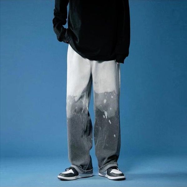

men's jeans wide-leg men's fashion baggy casual retro tie-dye men streetwear loose hip-hop straight denim trousers mens s-3xlmen&#, Blue