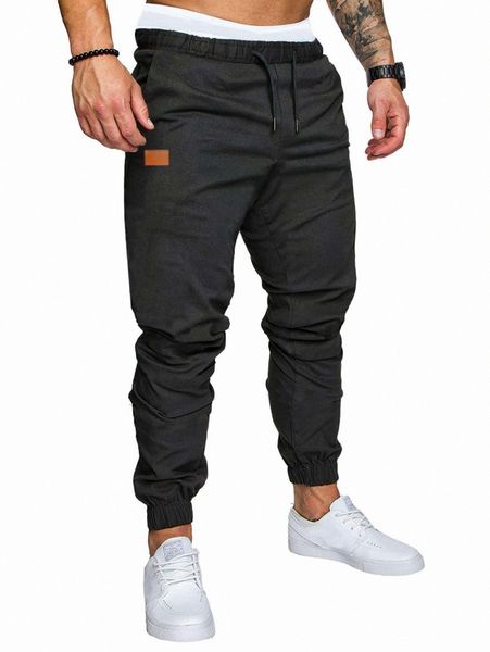 

men patched detail drawstring waist pants c7va#, Black