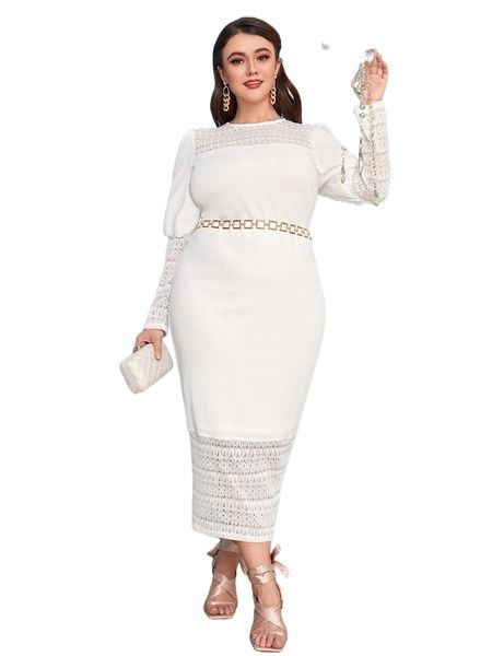 

plus gigot sleeve fitted dress without belt j9wt#, Black