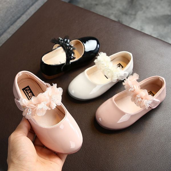 Baby Mädchen Lederschuhe Kinder Blumen Prinzessin Kinder Kleid mit Perlen süß weich elegant für Hochzeit Party 22 31 220525