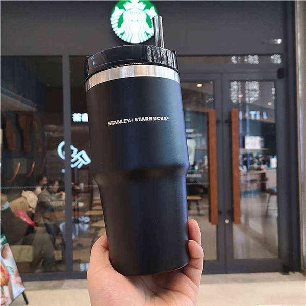 

20oz starbucks frosted black stainless steel straw cup stanley solid color large capacity car portable water cup gift h1102216z