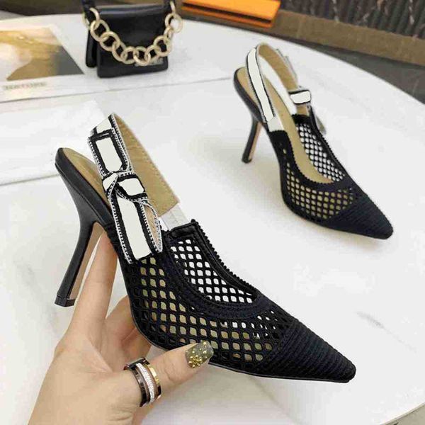 

designer mesh dress shoes knitted embroidered hollow high-heeled party shoe 2.5 6.5 9.5cm stiletto heels banquet pumps, Black
