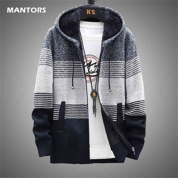 

inner fleece sweaters for men winter warm knitted men slim sweaters autumn hooded thick coat mens cardigan clothing xxxl 210804, White;black