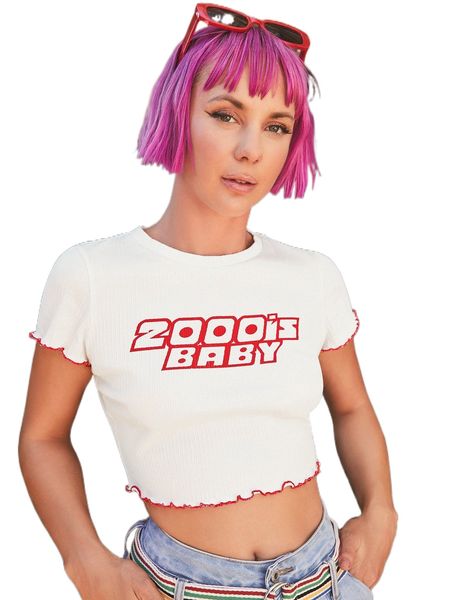 

x tay mills lettuce trim letter graphic crop tee b7fp#, White