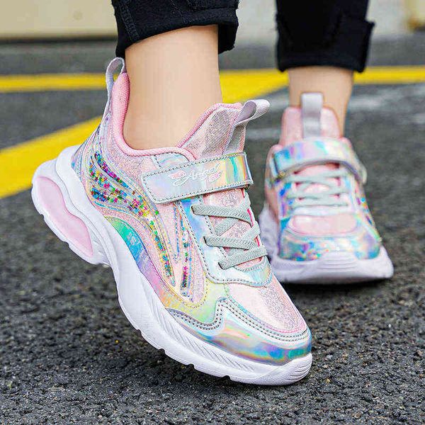 

2022 fashion sport kids girls sneakers leather running children's casual shoes breathable autumn tennis boys new y220510, Black;red