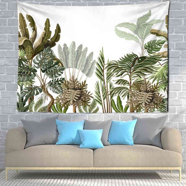 Tropischer Regenwald Wandteppich, grüne Pflanze, Blätter, Boho-Raum, Wandhintergrund, Dekoration, hängendes Dekor, Wandbild J220804