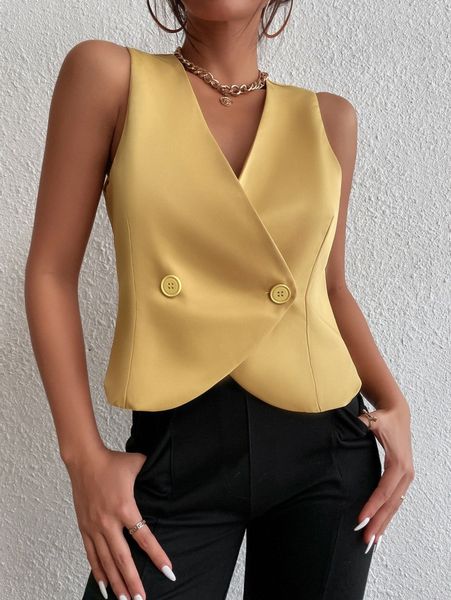 

double button vest blazer q0cm#, White