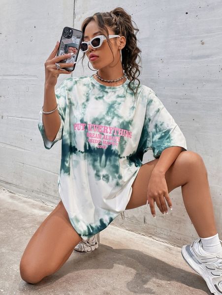 

tie dye letter graphic drop shoulder oversized tee c5qo#, White