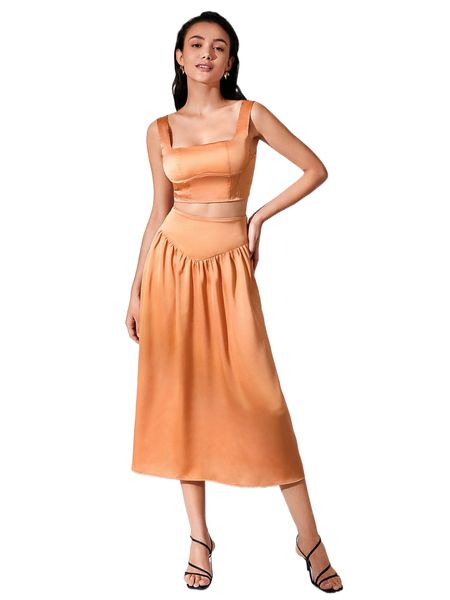 

satin solid tank & skirt v1a6#, White