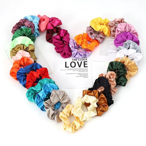

32 colors popular pony tails holder women's satin cloth large intestine hair ties solid hairs band girl hair ring jewelry mixed bulk pr, Golden;silver