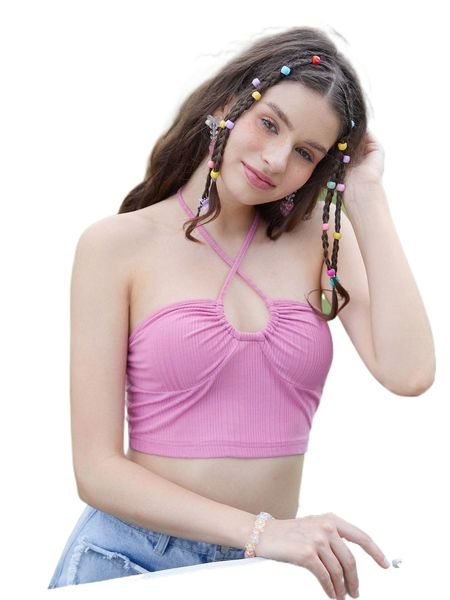 

mod rib-knit crisscross tie backless halter q0qx#, White