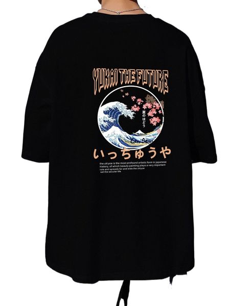 

men wave & japanese letter graphic tee h4ao#, White;black
