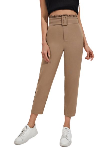 

paper bag waist high waist pants 14i6#, Black;white