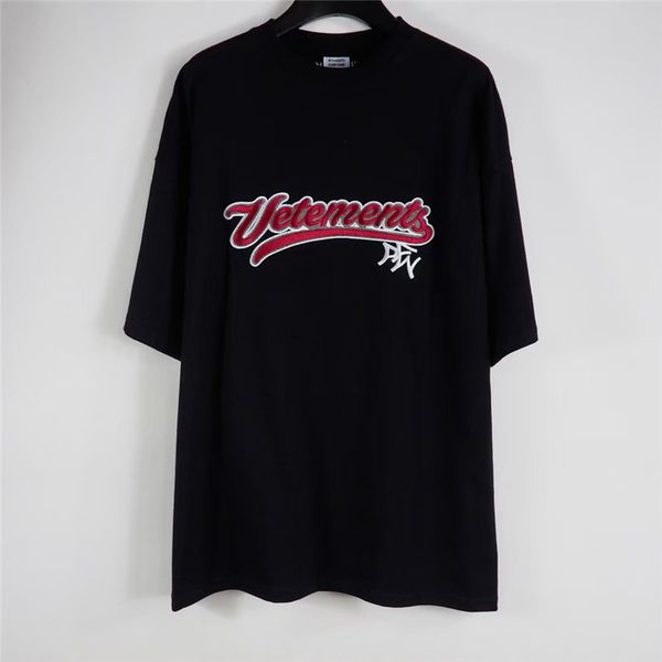 

fabric t-shirt heavy men women 1 black red big embroidery tee oversize, White;black