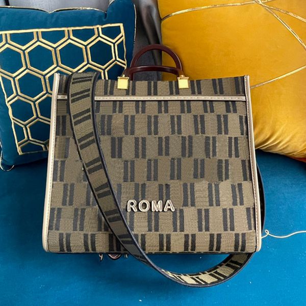 

sunshine tote bag women large capacity shoulder shopping bags handbags purses canvas letter print acrylic handle interior zipper pocket remo