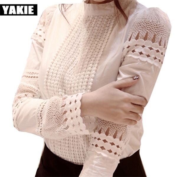 

plus size summer autumn blouse shirt women hollow out lace blusas plus size loose elegant office white ladies blouses 210412