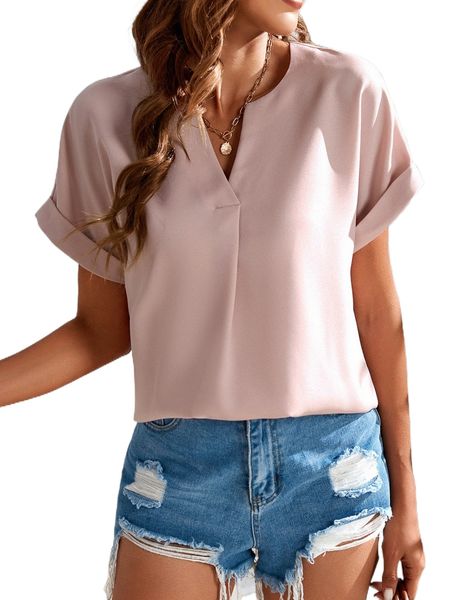 

notched neckline batwing sleeve blouse c30u#, White