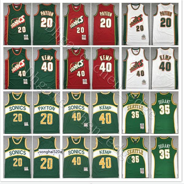 Mitchell Ness Basketball Gary Payton Jersey 20 Kevin Durant 35 Shawn Kemp 40 Red White Green Team respirável Retrocesso Vintage Good Q jerseys