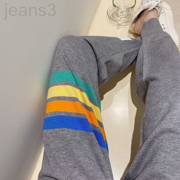

men's pants designer 22 autumn and winter new loose knit wool color bar yarn dyed four leisure sports small foot guard pants harlan jiv, Black