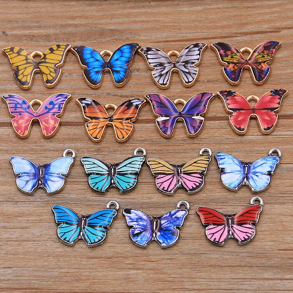 

10pcs 2 styles 8 color alloy metal drop oil colorful butterfly charms animal pendant for diy bracelet necklace jewelry making, Bronze;silver
