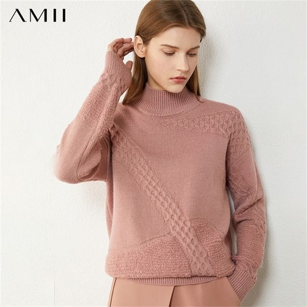 

amii minimalism winter sweaters for women fashion solid women's turtleneck sweater loose woolen female pullover 12030482 201225, White;black