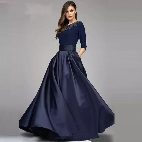 

vintage navy a line mother of the bride groom dresses with half sleeves beaded long evening formal gowns custom made mother's dress, Black;red