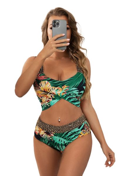 

random t.ropical print b.ikini swimsuit m9d1#, White;black