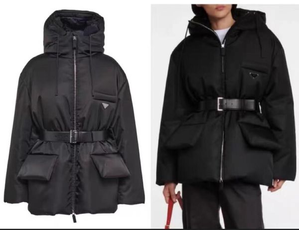 Kadın Tasarımcı Uzun Ceketler Kış Erkek Siyah Puffer Ceket Kaban Rüzgarlık Kemerler Ile Parkas Moda Harfler Ters üçgen Aşağı Ceket