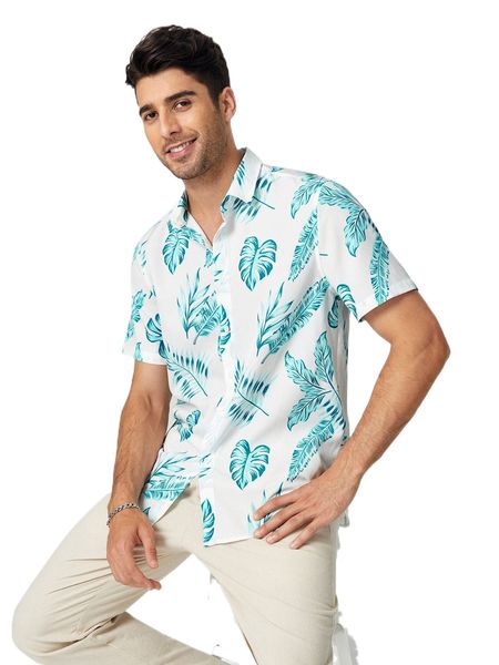 

men tropical print shirt r91k#, White;black