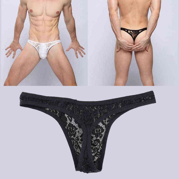 

men's thong low waist lace transparent hollow out underwear t-shaped pants gay triangle panties erotic lingerie supplie w220324, Red;black