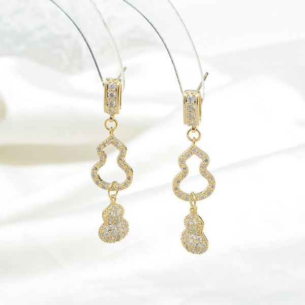 Orecchini pendenti con zucca cava in zircone micro-set in argento S925 da donna, orecchini pendenti in oro 18 carati placcati in oro 18 carati