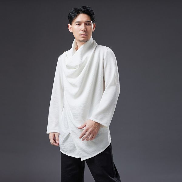 Verão asiático vestuário étnico tradicional terno tang estilo chinês tops manga longa traje oriental preto branco calouro solto