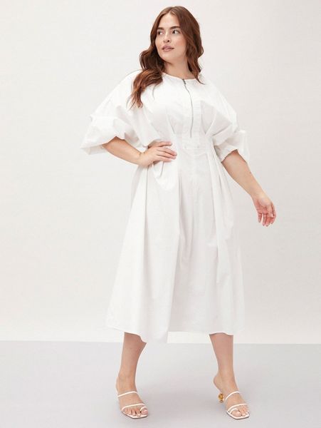 

motf premium plus 100% cotton gathered dress i6pq#, Black