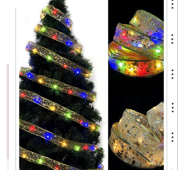 Şerit Peri Işıkları Noel LED String Dekorasyonları Xmas Tree Diy Dantel Yay Tatil için Su Geçirmez Bir Doğum Günü Kapalı Açık Flash Parlayan Dekor Ders 65ft