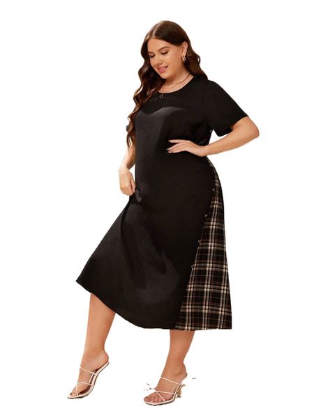 

emery rose plus plaid fake button tunic dress n3ym#, Black