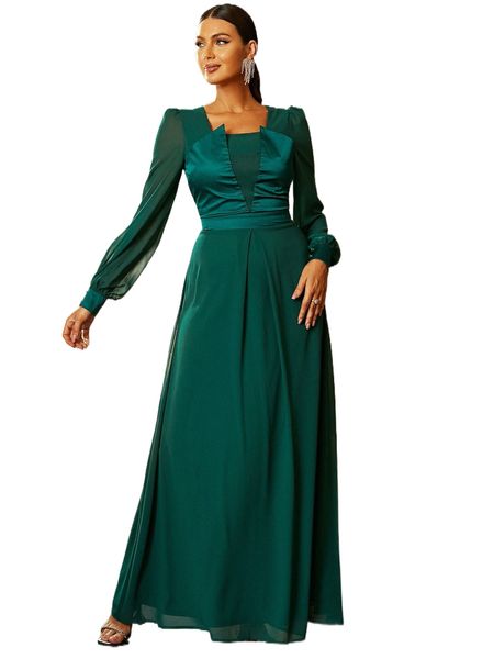 

missord square neck bishop sleeve dress 55vw#, Black;gray