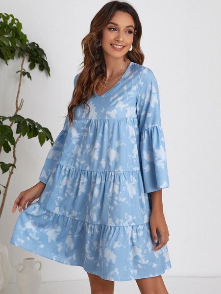 

flounce sleeve babydoll dress c8w6#, Black;gray