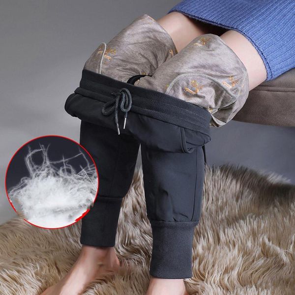 

women winter thicken pantalones y2k high waist skinny warm sweatpants plus size down pants casual fall fleece trousers p224, Black;white