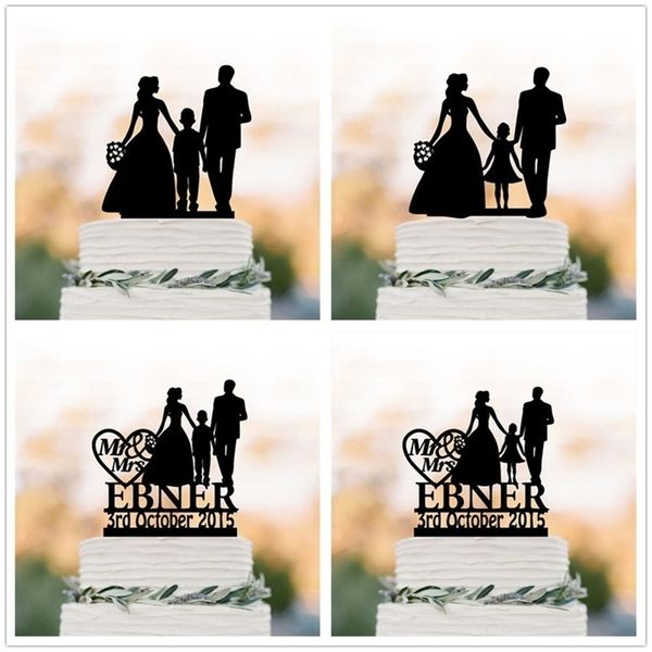 Topper per torta nuziale personalizzato per famiglia con ragazza Topper per torta nuziale con silhouette unica personalizzata per sposa e sposo con bambino 220712