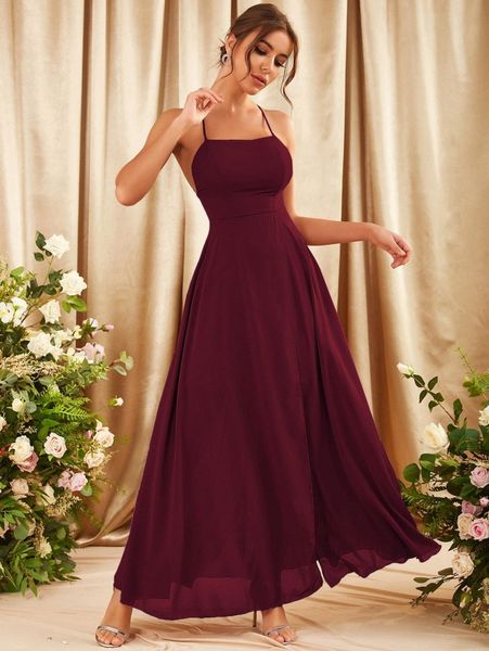 

crisscross backless split hem cami dress d4it#, Black;gray