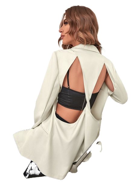 

cut out backless blazer l3ba#, White