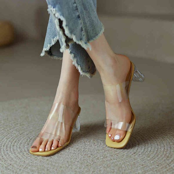 

sandals four kinds of heel sandals women's summer net red one-sided belt thick slippers women wear crystal transparent high s 2qtv, Black