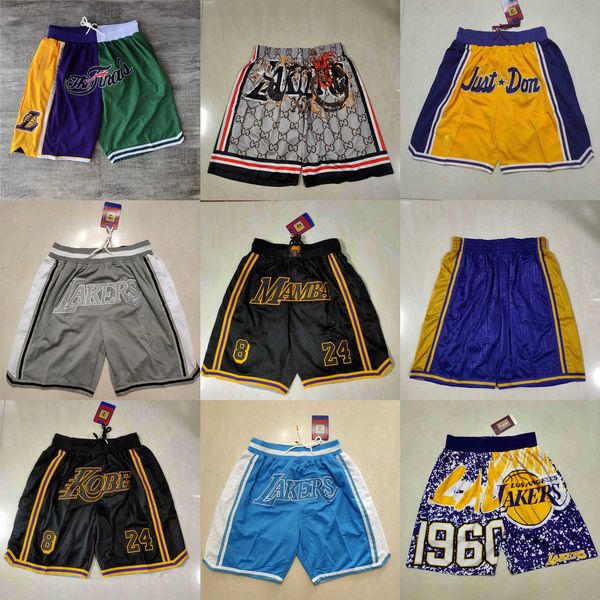 

los angeles''lakers''men throwback basketball shorts pocket purple, Black